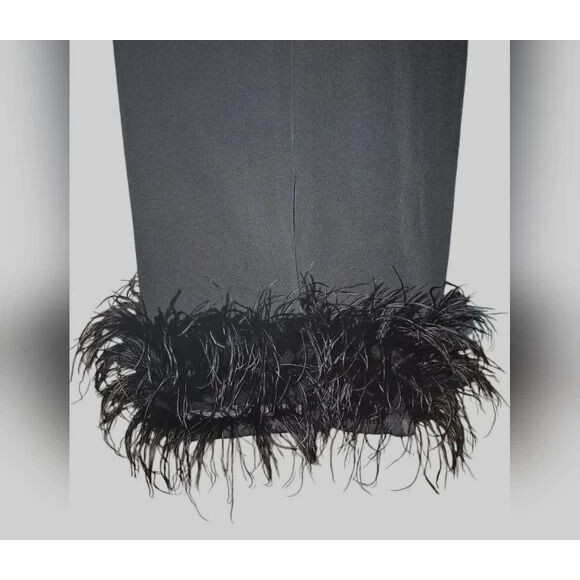 MAC DUGGAL WOMEN'S BLACK STRAPLESS MIDI DRESS WITH FEATHER TRIM NWT SZ 16 - Picture 6 of 7